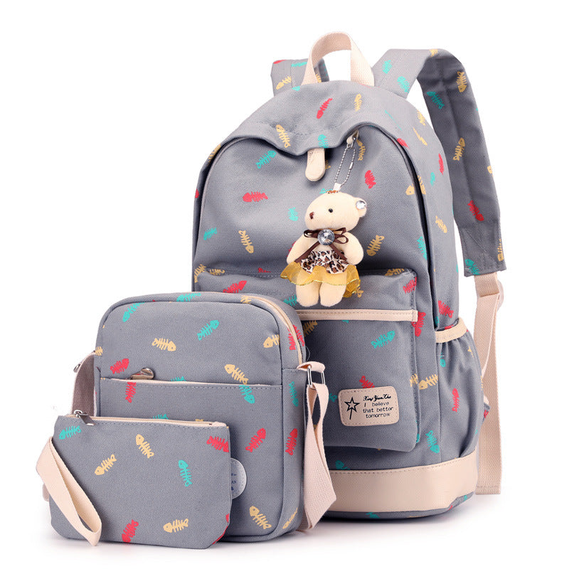 Artistic canvas female four-piece school bag