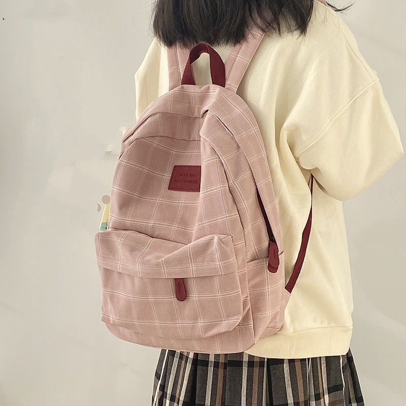 Simple Plaid Large-capacity Schoolgirl Backpack