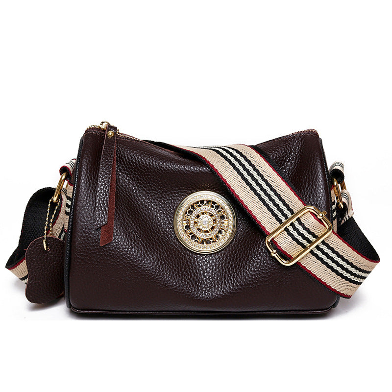 Simple Fashion Wide Strap Single Shoulder Crossbody Bag Head Layer Cowhide