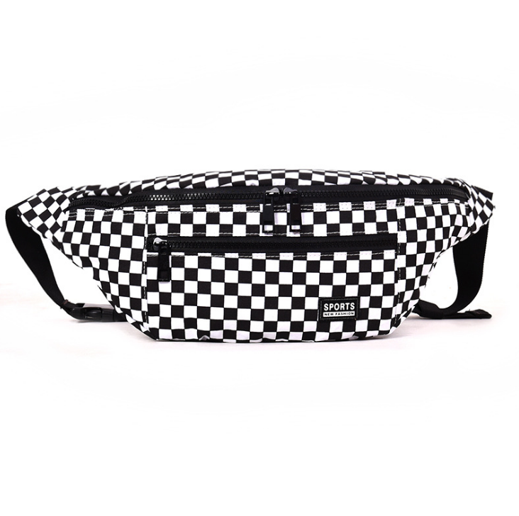 Ulzzang checkerboard ins Harajuku retro port wind street pat bag men and women couple pockets canvas chest bag