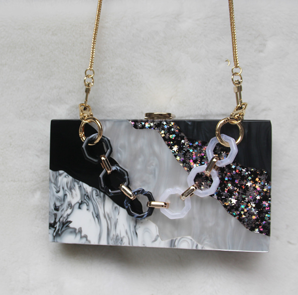 Acrylic hand dinner dress bag Luxury Marble Phone Clutch