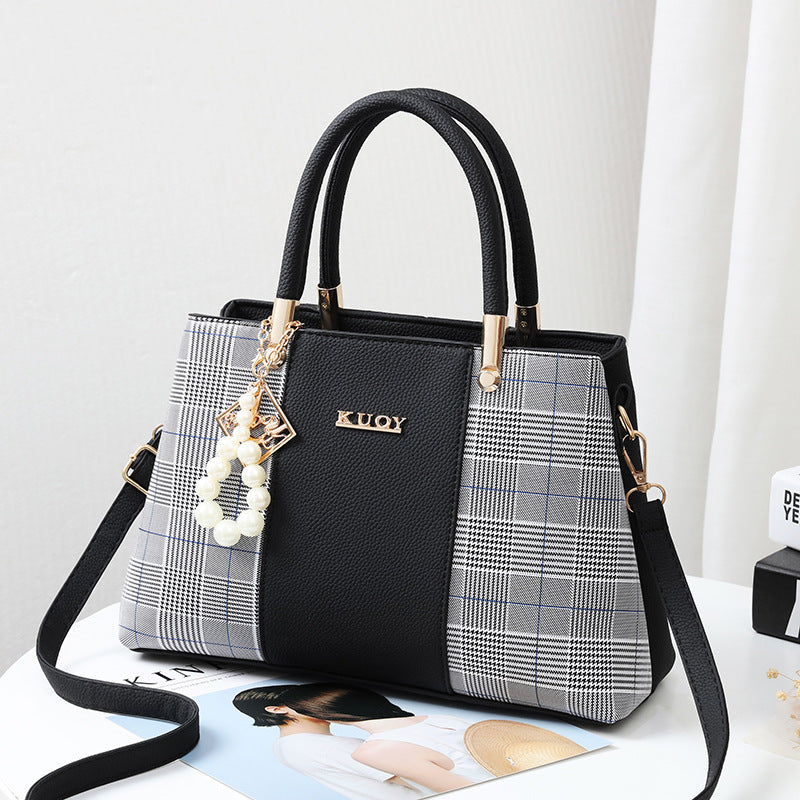 Pearl Pendant Handbag Sweet Lady Stitching One-Shoulder Messenger Bag