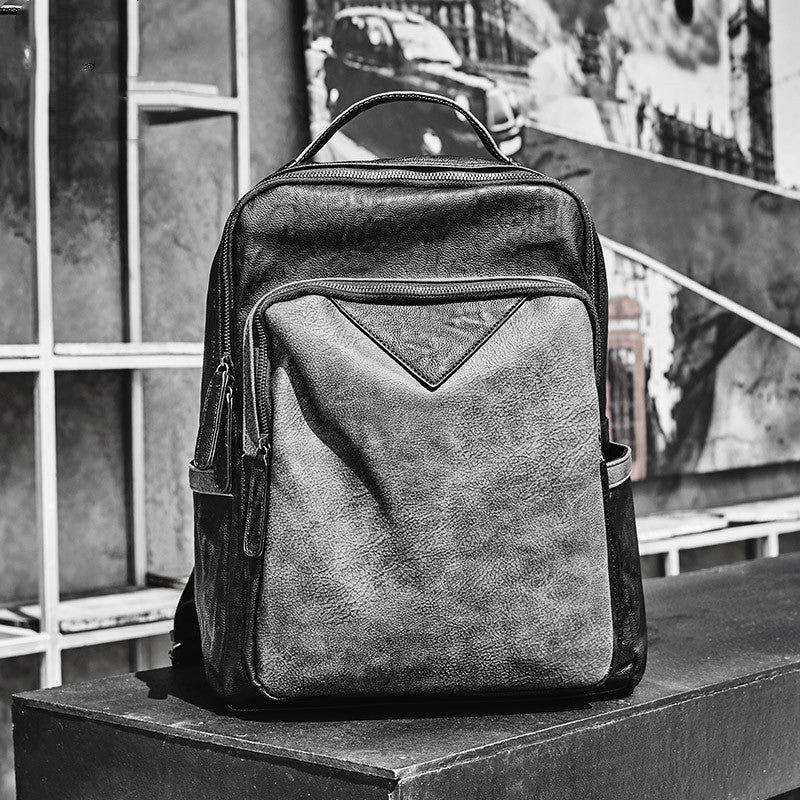 Fashion Waterproof Men Black PU Leather Backpack School Bag