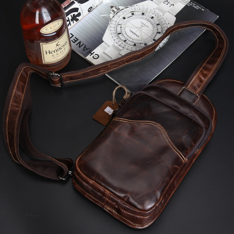 The manufacturer a sells men's casual chest bag leather wax Leather Shoulder Satchel Bag retro casual