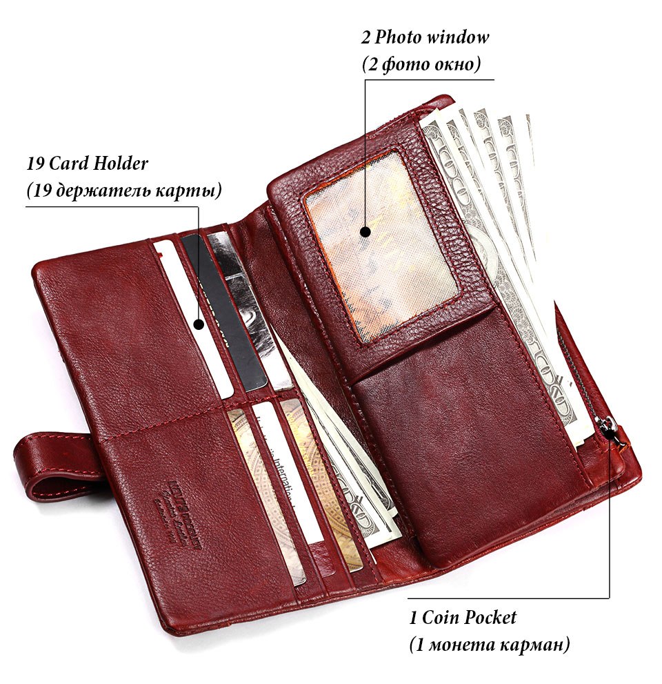 KAVIS Genuine Leather Women Wallet Female Long Clutch Lady Walet Portomonee Rfid Luxury Brand Money Bag Magic Zipper Coin Purse