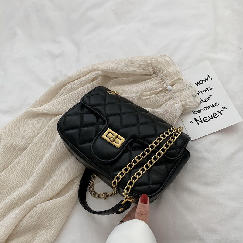 One-shoulder diamond chain crossbody all-match small square bag