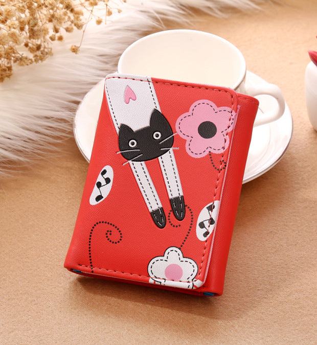 Cartoon Short Ladies Wallet Cute Cat Small   Money Clip Card Bag Coin Purse