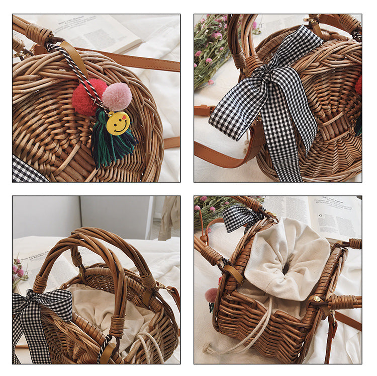 Versatile Crossbody One Shoulder Rattan Basket Bag Tote