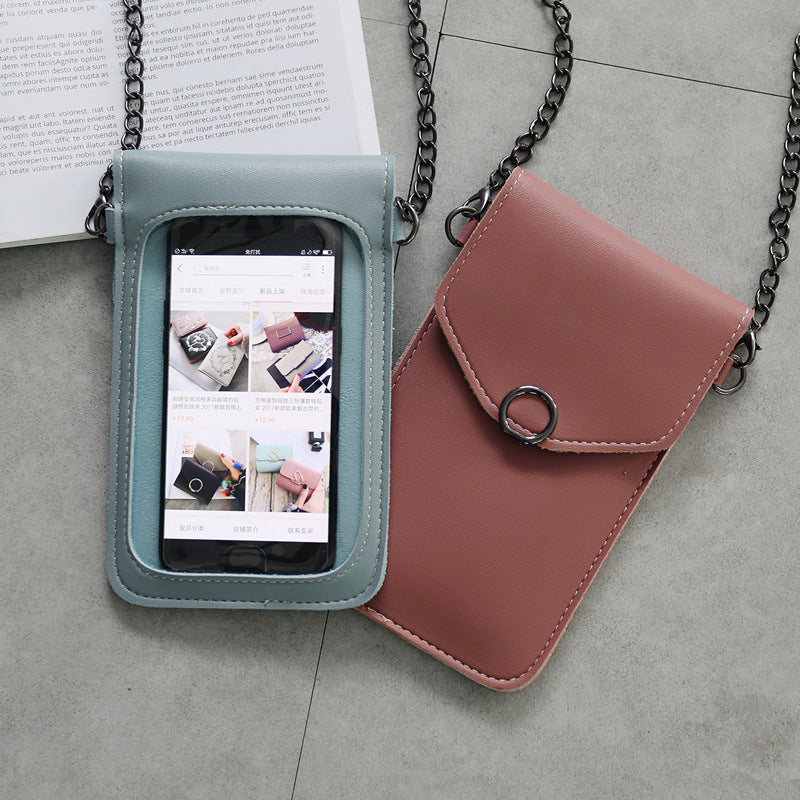 Women's new transparent touch screen retro trend mobile phone bag