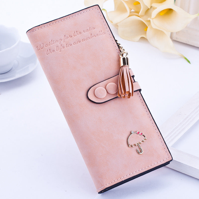 Ladies umbrella wallet female long zipper wallet Korean version of the multi-handle bag Taobao AliExpress through the scrub wallet