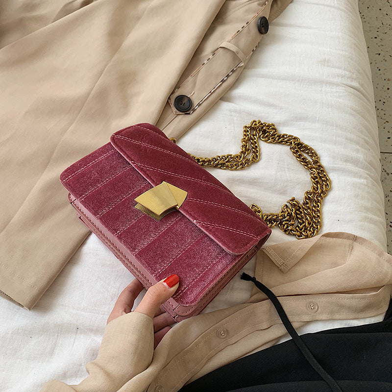 Velvet chain shoulder small fashion square bag