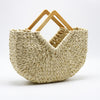 Hand Moon Bag Wooden Handle Straw