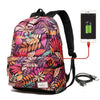 Tropical Print Backpack W USB Charging Port