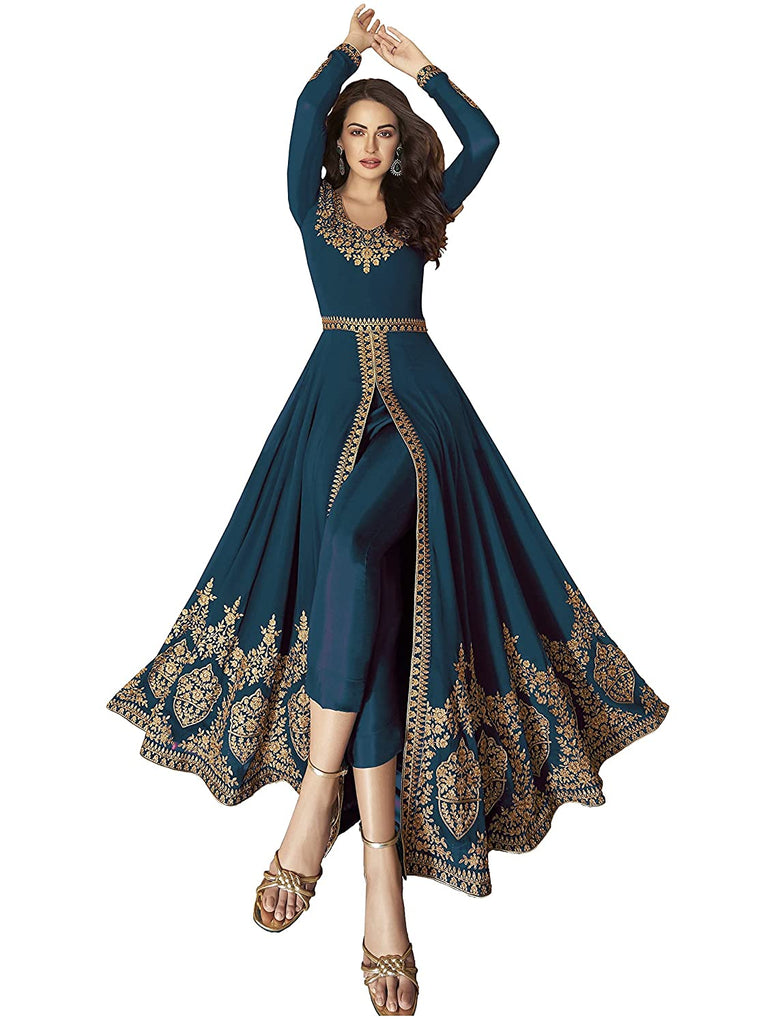 Women Georgette Dupatta Embroidered Front Slit Anarkali Dress WITH HAND WORK MADE IN INDIA FROM INDIA WHOLESALE DROPSHIPPING WEDDING DRESS PARTY DRESS FREE SIZE BEAUTIFULL EMBROIDERY HIGH GRADE