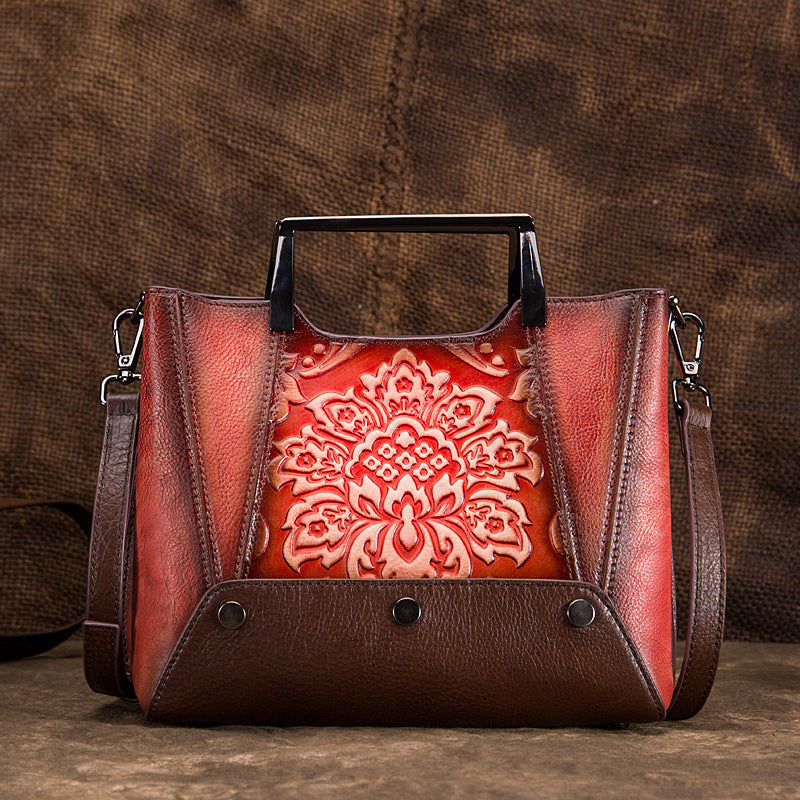 Female Baotou Top Layer Cowhide High-End Retro Craft Portable Diagonal Bag