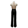 European and American women's sexy jumpsuit hanging neck sequins stitching trumpet jumpsuit trousers