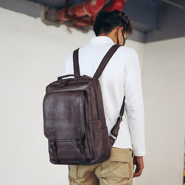 Pu backpack male large bag