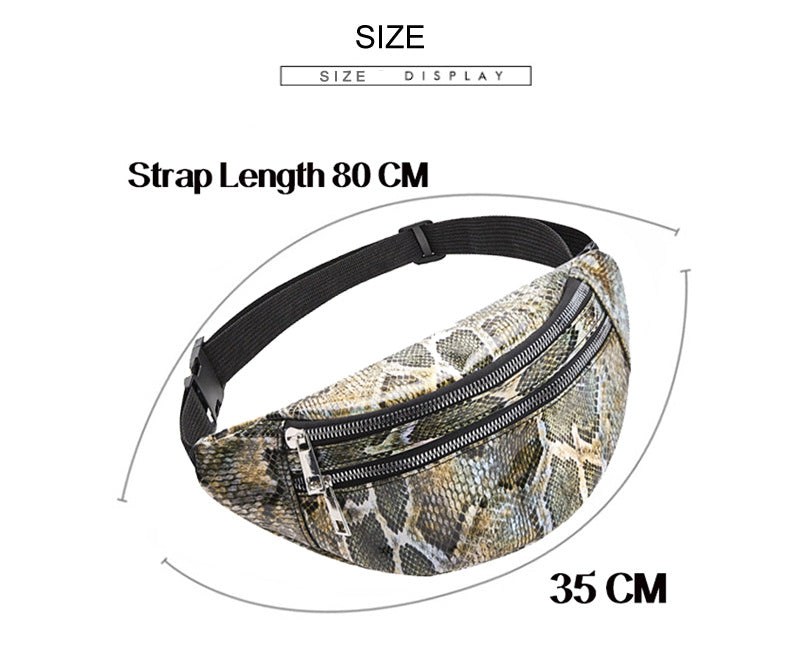 Men and women new snake print zipper belt bag