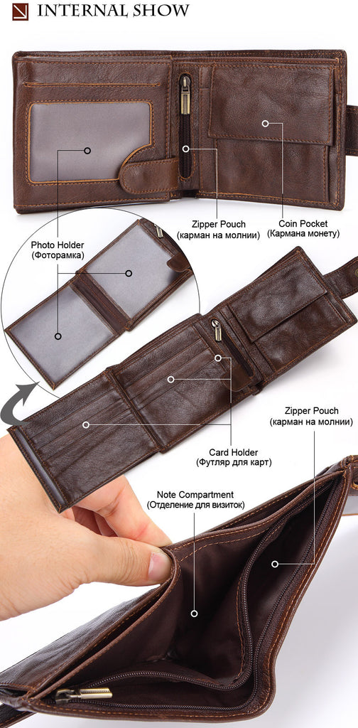 Top Layer Cowhide Clutch Bag Horizontal Style