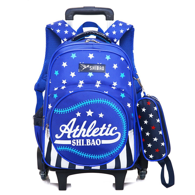 Waterproof Children's Three-Wheeled Trolley School Bag