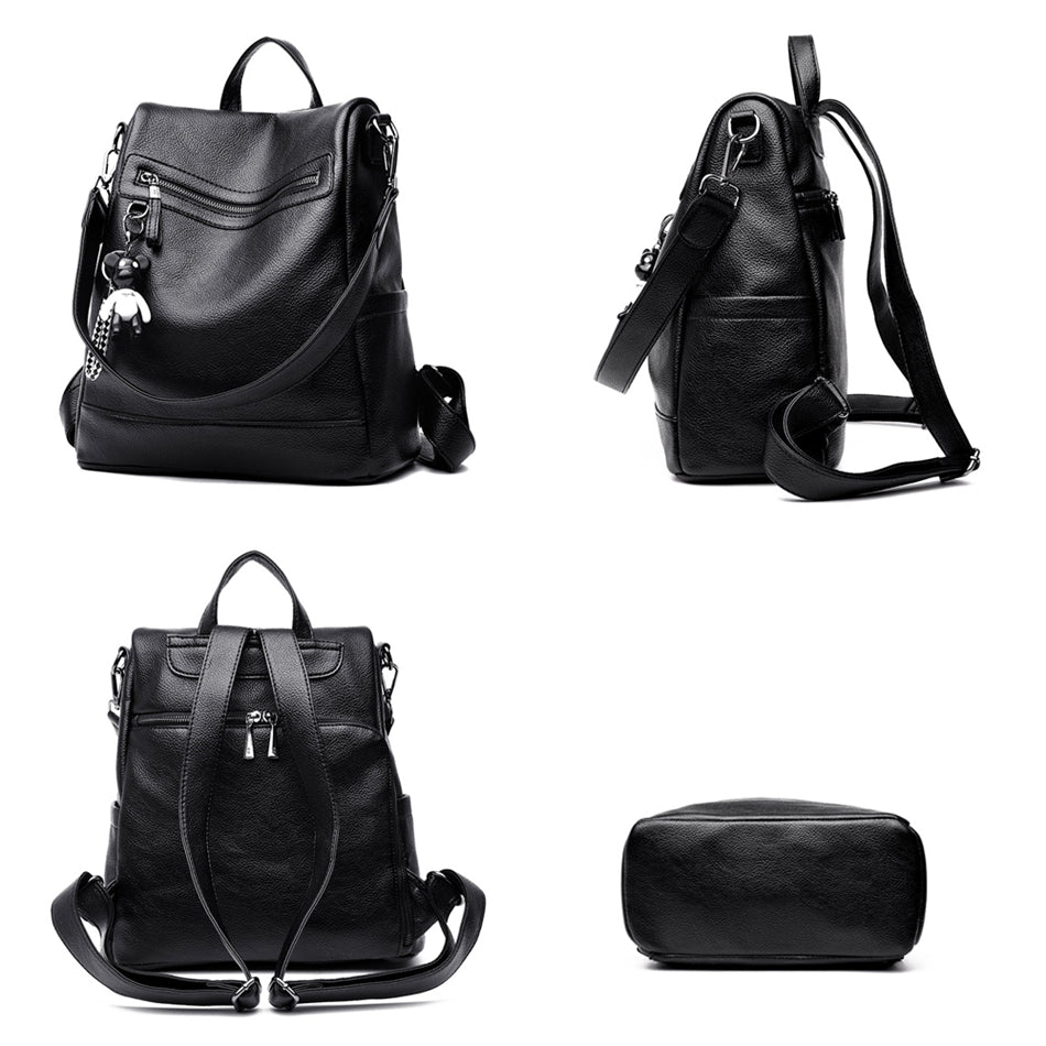 Anti-theft soft leather backpack