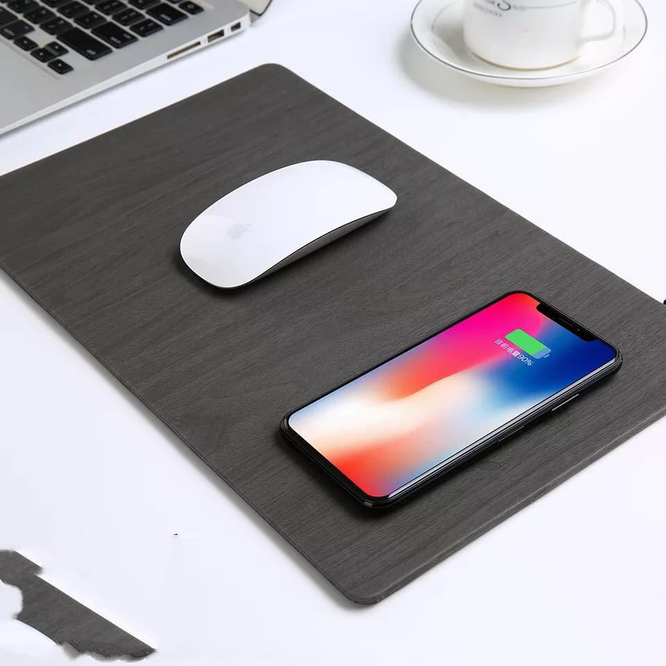 Mobile Phone Qi Wireless Charger Charging Mouse Pad Mat PU Leather Mousepad