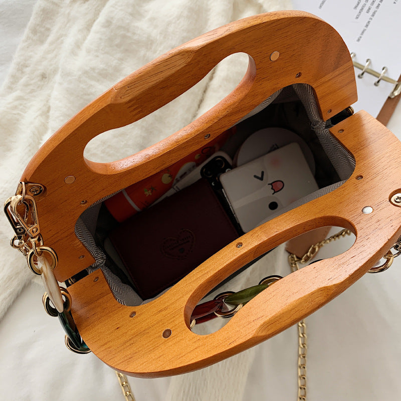Fashion Wooden Clip One Shoulder Acrylic Chain Crossbody Bag