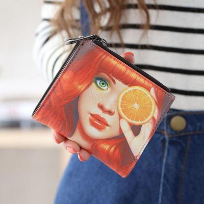 New Women's Short Wallet Japanese And South Korean Cute Cartoons Double Zipper Student Card Holder