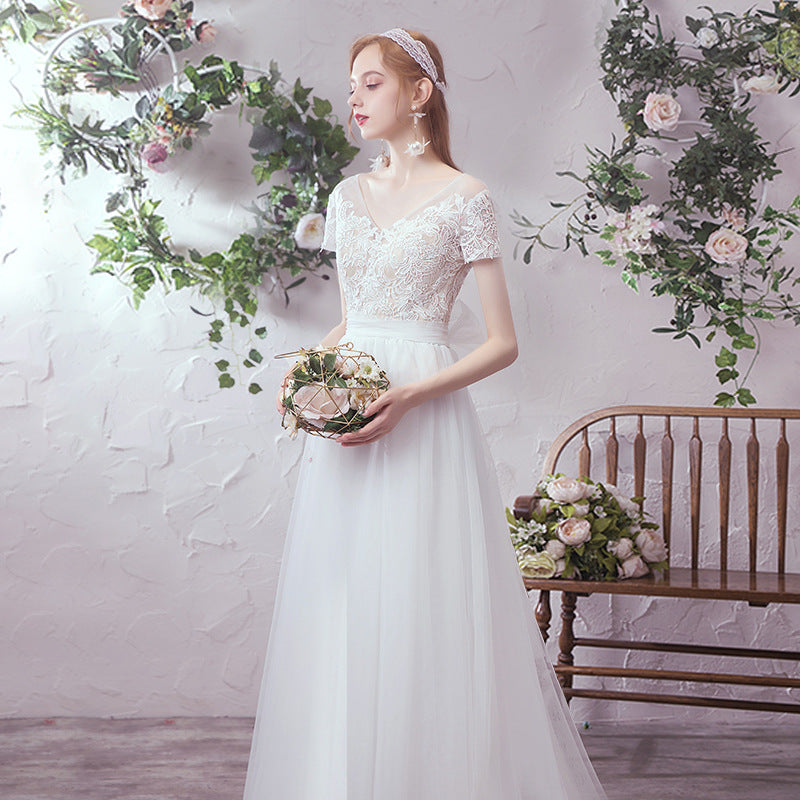 Bride Sen's simple atmosphere small tail gauze dress skirt