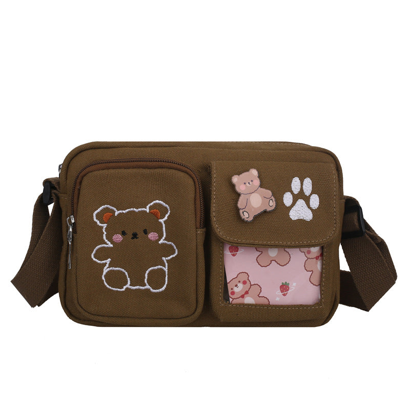 Cute Children's Embroidered Bear One-shoulder Messenger Bag