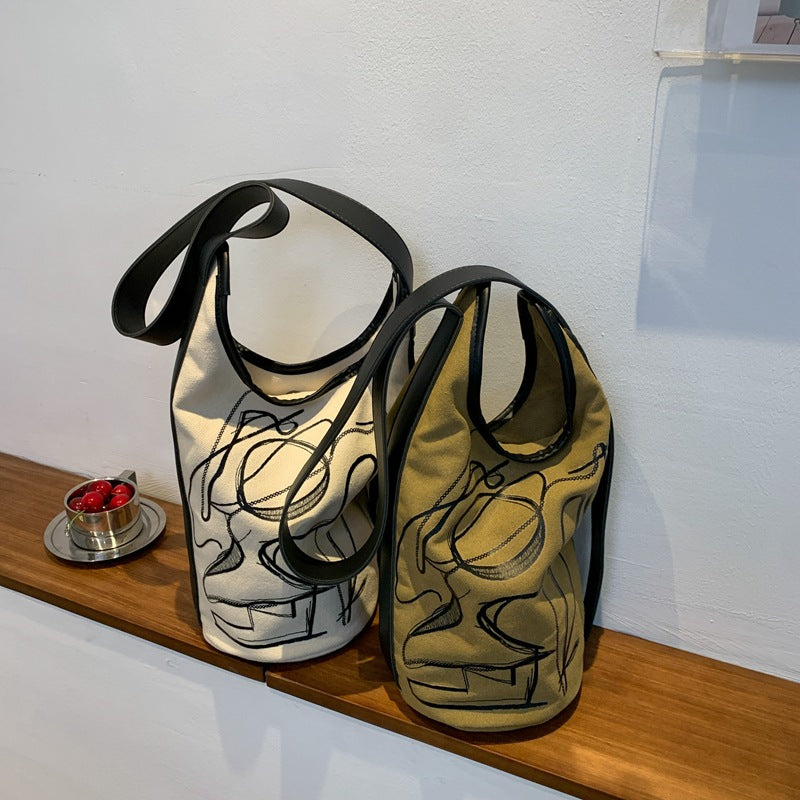 Casual Canvas Embroidered Shoulder Bag Fashion