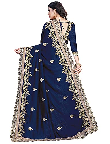 Women's Plain Weave Silk Embroidery Work Saree With Blouse Piece Indian Sari Traditional Saree Wedding Dress Handmade Famous Actress Style Party Wear Free Size Ethenic Wear Clothes For Women