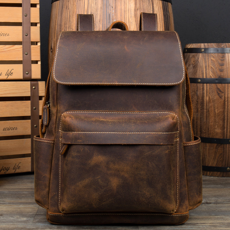 Source of Crazy Horse men backpack Europe Retro Leather cowhide leather luggage male Baotou Backpack Bag