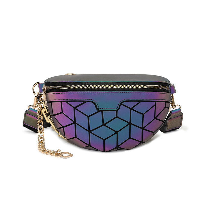 Rhombus Luminous Waist  Geometric PVC Diagonal Bag