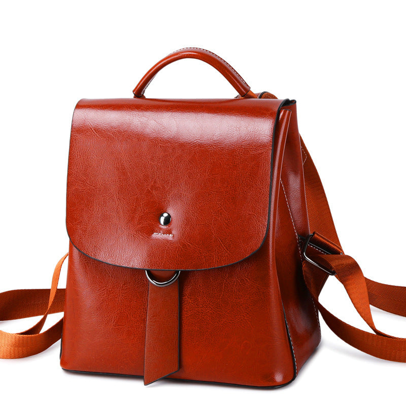 Fashionable European And American Style Oil Wax Cowhide Contrast Color Backpack