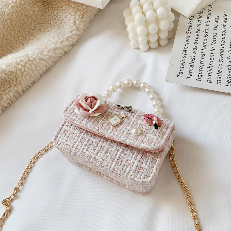 New Children's Shoulder Bag, Pearl Portable Princess Coin Purse, All-match Bow Chain Decoration Bag