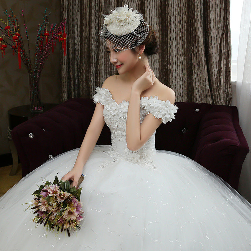 Fashion bride Korean word shoulder thin flowers wedding dress wedding knot 2021 new wholesale H82