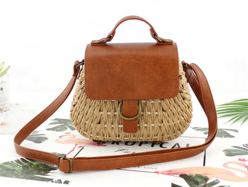 Antique straw woven bag messenger beach bag