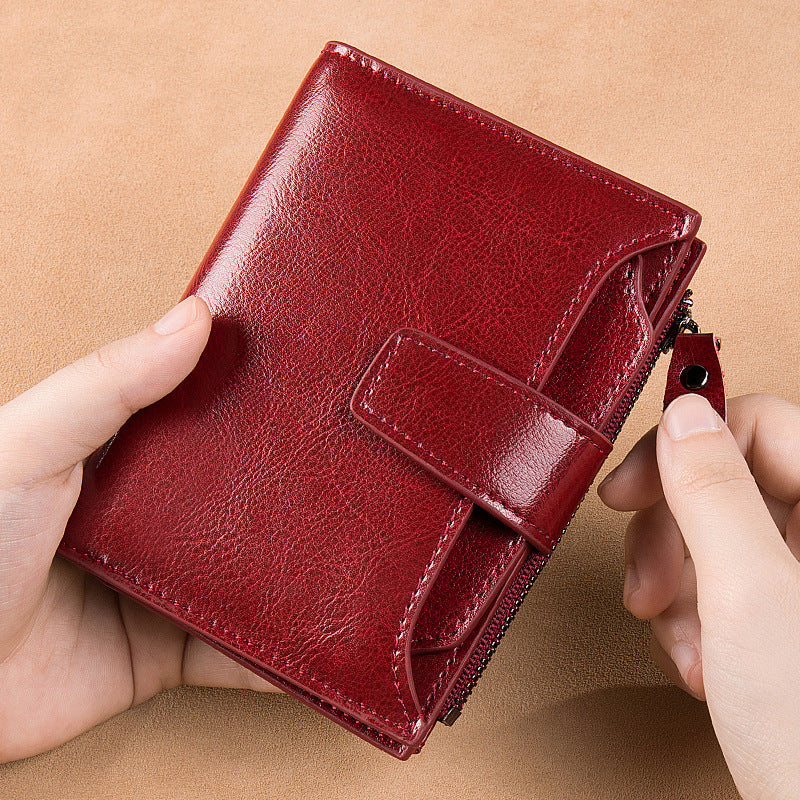 Women's leather card holder with leather buckle