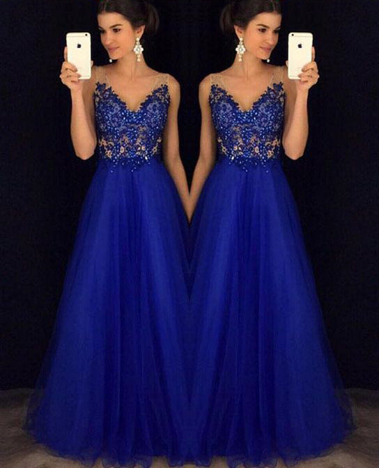 Dress Backless Beaded Ball Elegant Long Dress Blue Chiffon Dress Spot