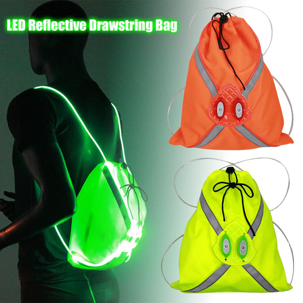 Night running luminous reflective drawstring backpack