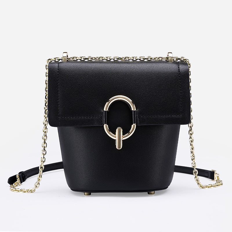 Women's leather messenger chain bucket bag