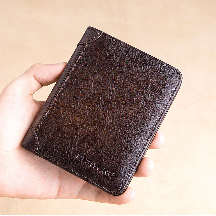 Men's Short Leather Large Capacity Leather Horizontal Wallet