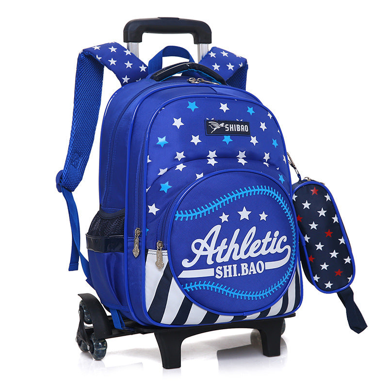 Waterproof Children's Three-Wheeled Trolley School Bag