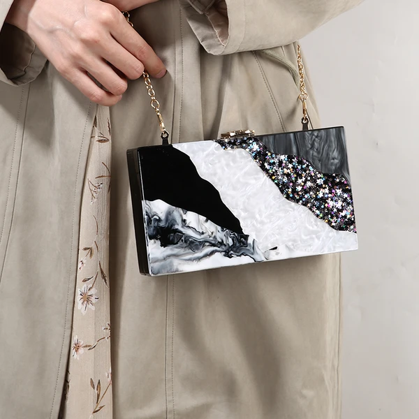 Acrylic hand dinner dress bag Luxury Marble Phone Clutch