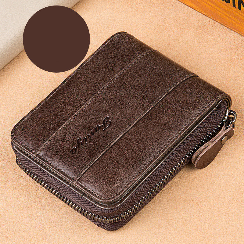 Leather zipper driver's license card bag