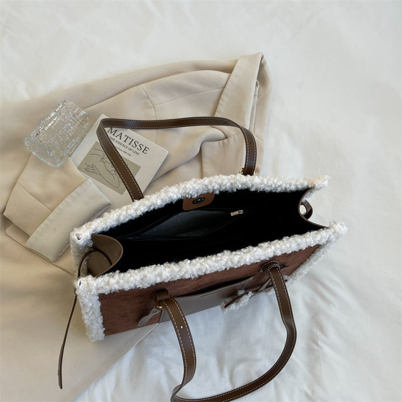 Lamb Fleece Frosted Leather Velvet Generous Bag