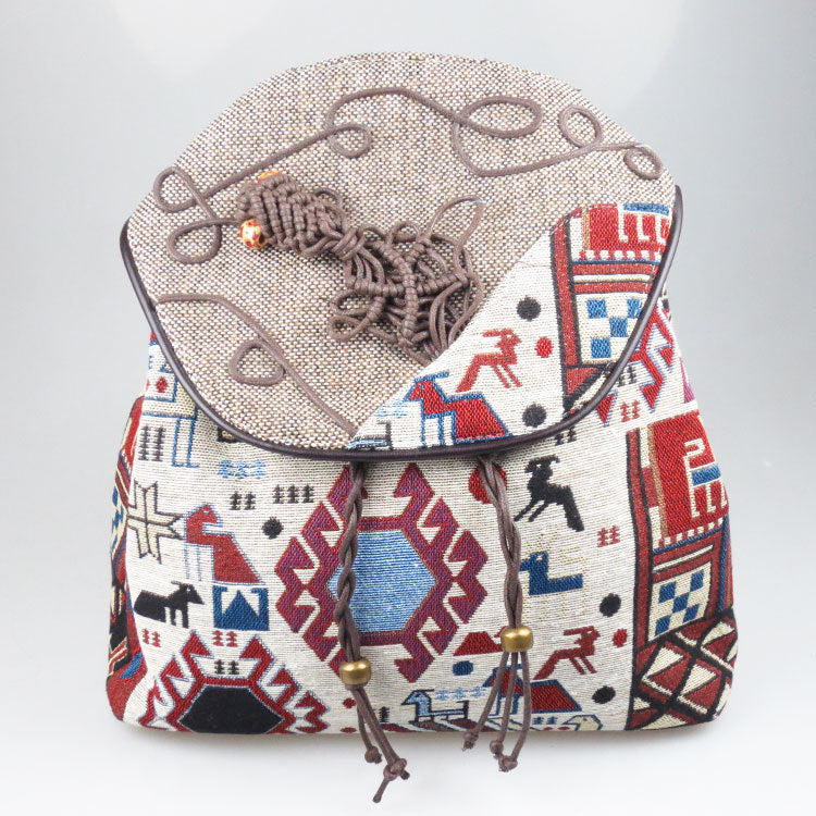 Yunnan ethnic wind backpack linen hat shoulder bag unique pumping cover backpack