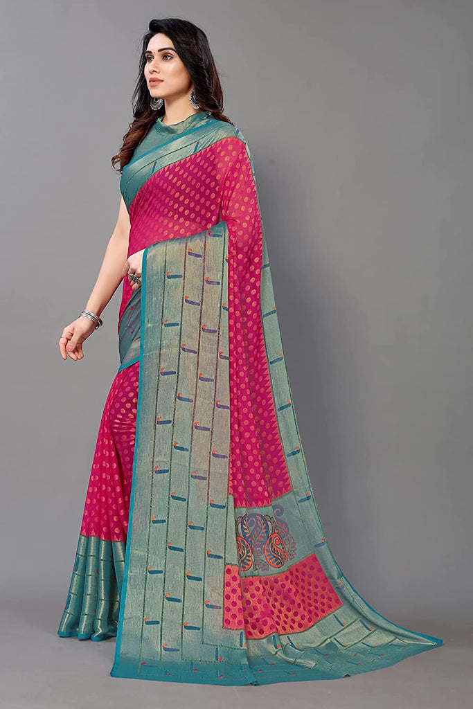 Designer Women's Chiffon Brasso Printed Saree With Blouse Piece Indian Traditional Saree Wedding Dress Handmade Famous Actress Style Party Wear Free Size  Ethenic Wear Clothes For Women Embroidered