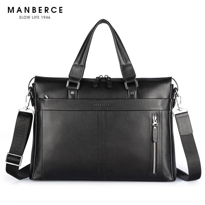 Manbers brand real leather business and leisure handbag official document of Baotou layer men's single shoulder large capacity package